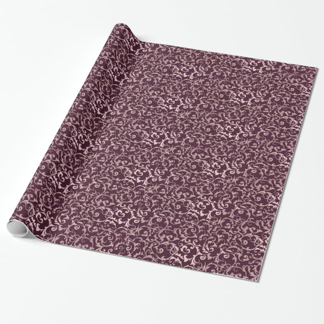 Papel De Regalo Rosa Oro Raspberry Wine Modern Elegant Wedding (Desenrollado)