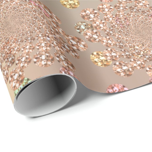 Papel De Regalo Rosa Oro Swarovski Cristales Espiral Diamante (Esquina del rollo)