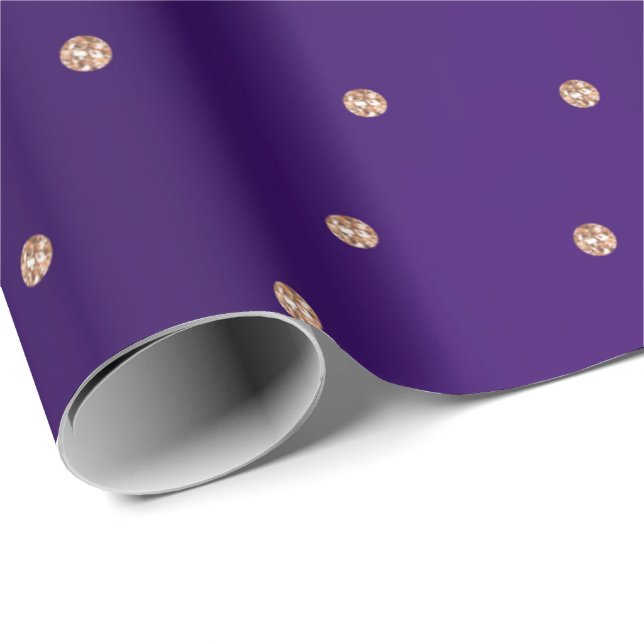 Papel De Regalo Rosa Oro Swarovski Cristales Pequeños Puntos Púrpu (Esquina del rollo)
