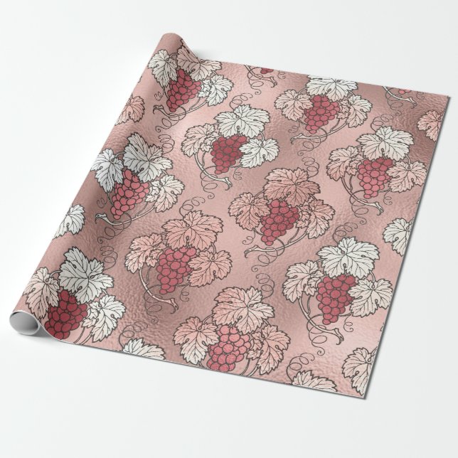 Papel De Regalo Rosa oro y rosa claro tema vino francés (Desenrollado)