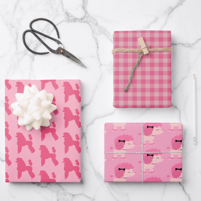 Papel de regalo rosa Pack de Caniche (Anverso)