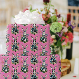Papel De Regalo Rosa Pastel Conejito Floral de Pascua en Acuarela
