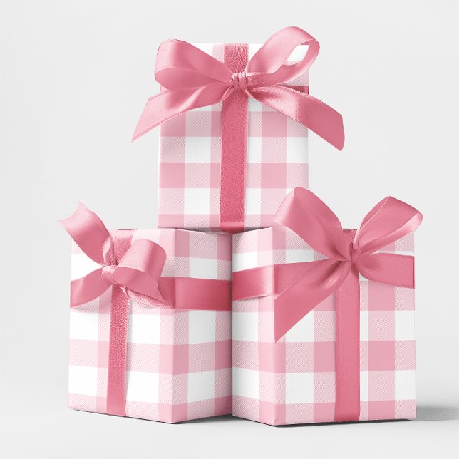 Papel De Regalo Rosa pastel grande y gingham blanco (Large Pastel Pink and White Gingham Wrapping Paper)