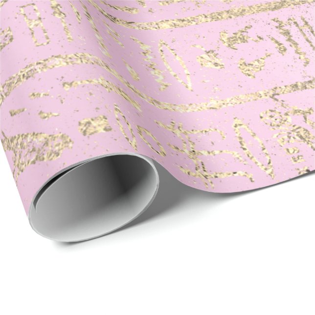 Papel De Regalo Rosa Pastel rosa dorado jeroglífico egipcio (Esquina del rollo)
