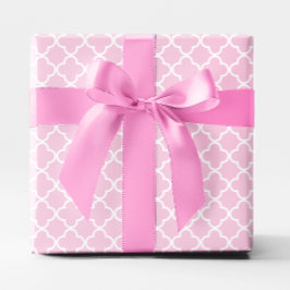 Papel De Regalo Rosa pastel y enrejado de cuatro hojas blanco