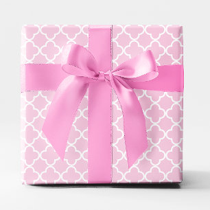 Papel De Regalo Rosa pastel y enrejado de cuatro hojas blanco