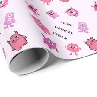 Papel De Regalo Rosa Personalizado Cute Chica Monstruo