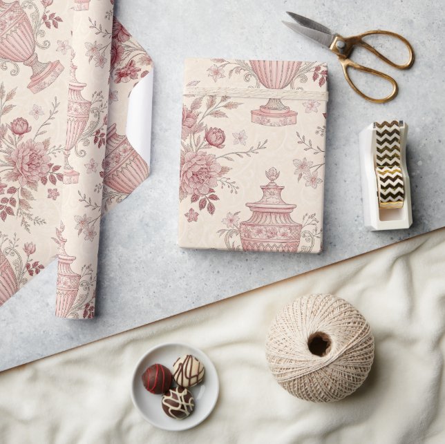 Papel De Regalo Rosa Polvo Rosa Toile Francés (Artesanía)
