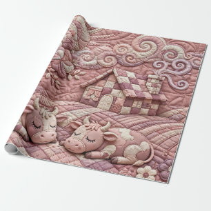 Papel De Regalo Rosa Polvorienta Escena Pastoril de Parche Cuajado