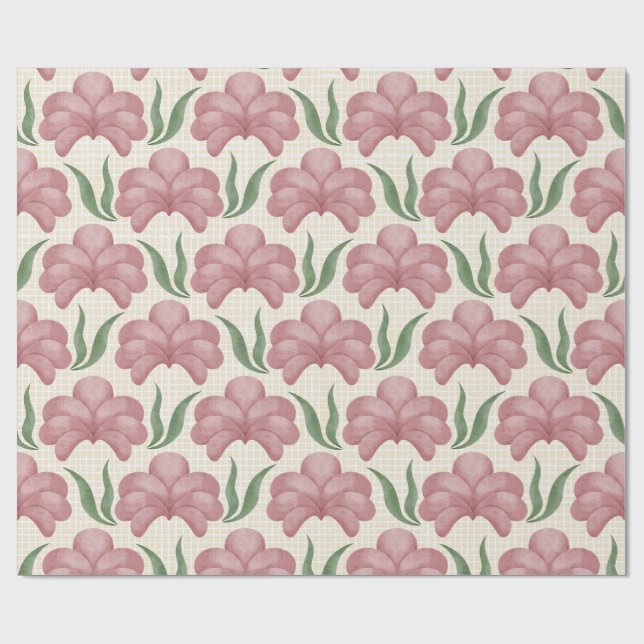 Papel De Regalo Rosa Polvorienta Flora (Superficie plana)