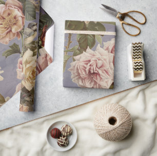 Papel De Regalo Rosa polvoriento vintage Peony Birds Blue Decoupag