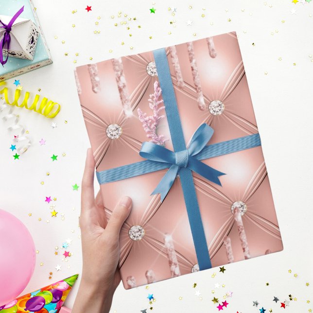 Papel De Regalo Rosa purpurina de oro gotea lujo brillante rosa (Subido por el creador)