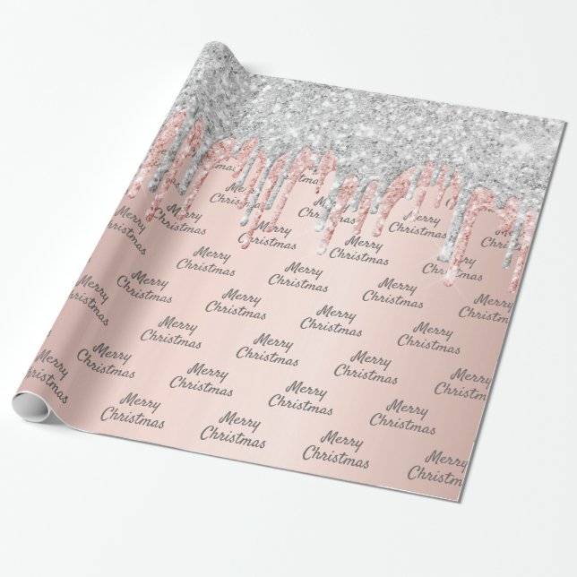 Papel De Regalo Rosa purpurina de oro Navidades brillantes de plat (Desenrollado)