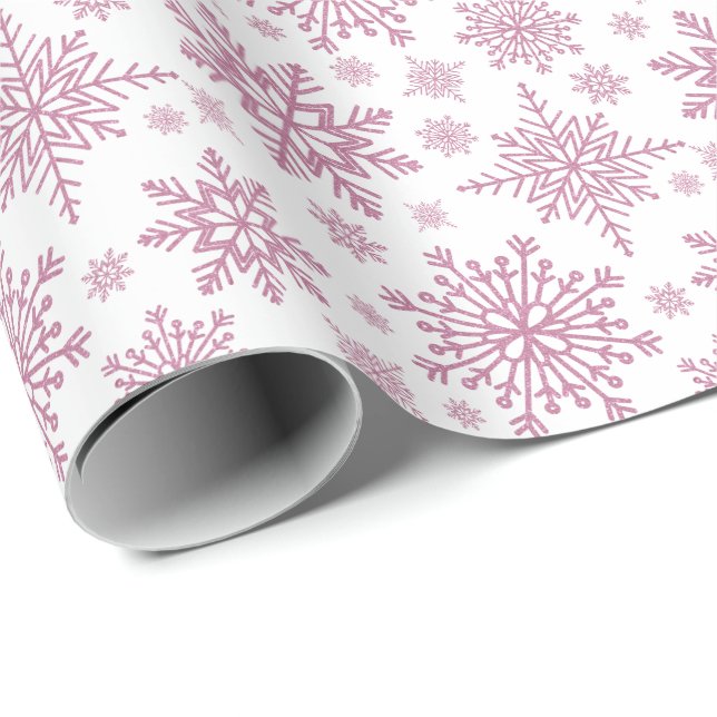 Papel De Regalo Rosa Purpurina de oro Snowflakes (Esquina del rollo)