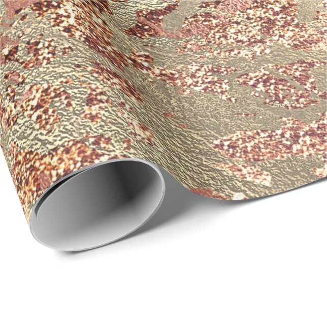 Papel De Regalo Rosa purpurina Molten cobre oro Marble metálico (Esquina del rollo)