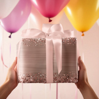 Papel De Regalo Rosa purpurina Relieve metalizado de imitación de 