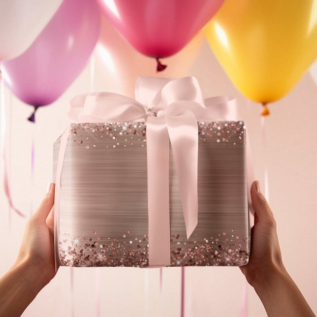 Papel De Regalo Rosa purpurina Relieve metalizado de imitación de  (Glitter Rose Gold Faux Foil Wrapping Paper)