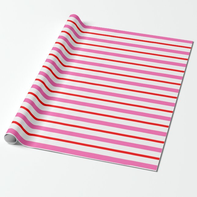 Papel De Regalo Rosa rayado y rojo (Desenrollado)