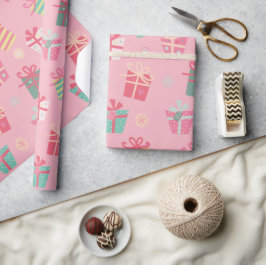 Papel De Regalo Rosa retro lindo presenta Navidades