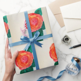 Papel De Regalo Rosa Roja con Hojas Verdes