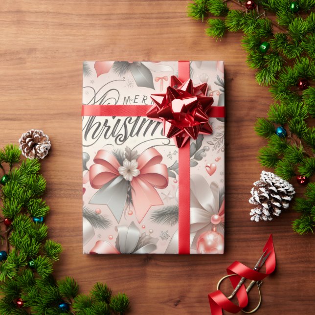 Papel De Regalo Rosa Roja de Lujo Feliz Navidad (Regalo de vacaciones)