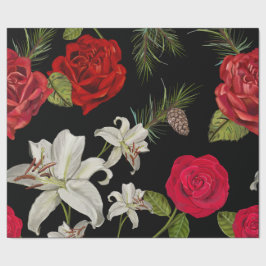 Papel De Regalo Rosa roja, lirio y pino