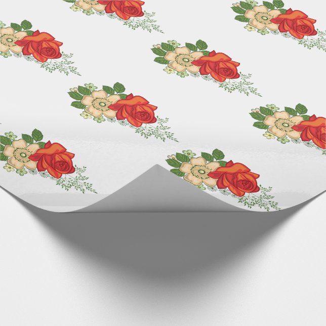 Papel De Regalo Rosa Roja y Daisies (Esquina)