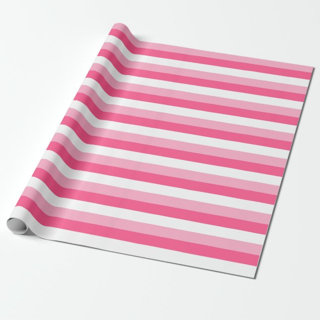 Papel De Regalo Rosa, rosa caliente y franjas blancas (Desenrollado)