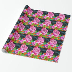 Papel De Regalo Rosa rosa con arte acuarela naranja