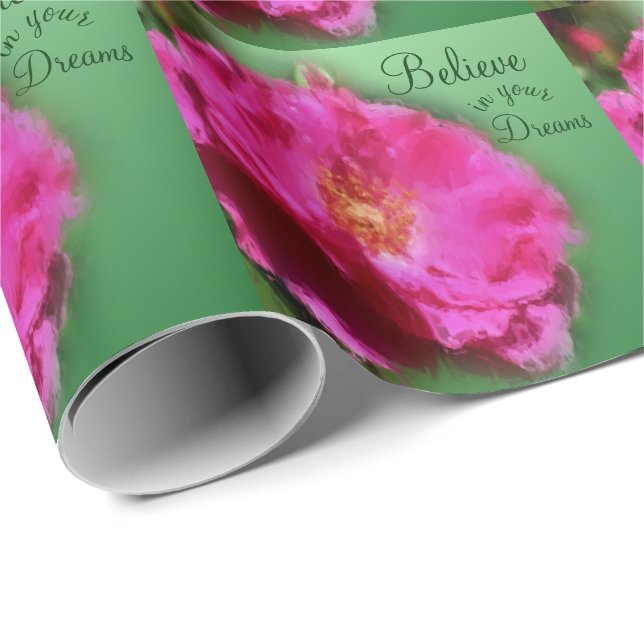 Papel De Regalo Rosa rosa cree Inspiradora (Esquina del rollo)