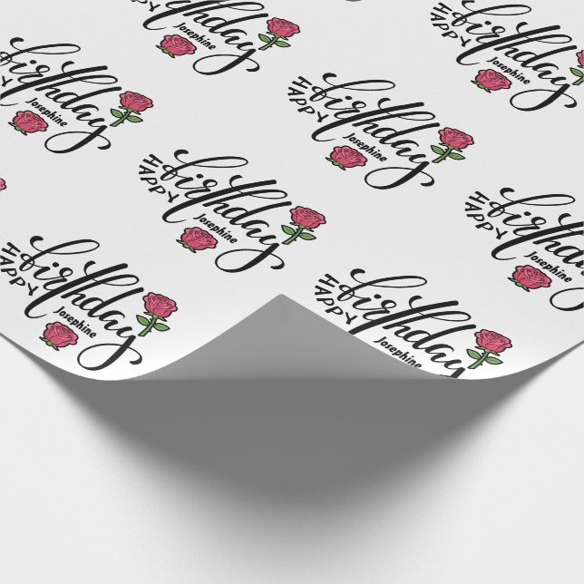 Papel De Regalo Rosa rosa de cumpleaños personalizada (Esquina)
