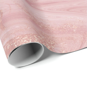 Papel De Regalo Rosa Rosa Dorado Mármol Molten Pastel brillante