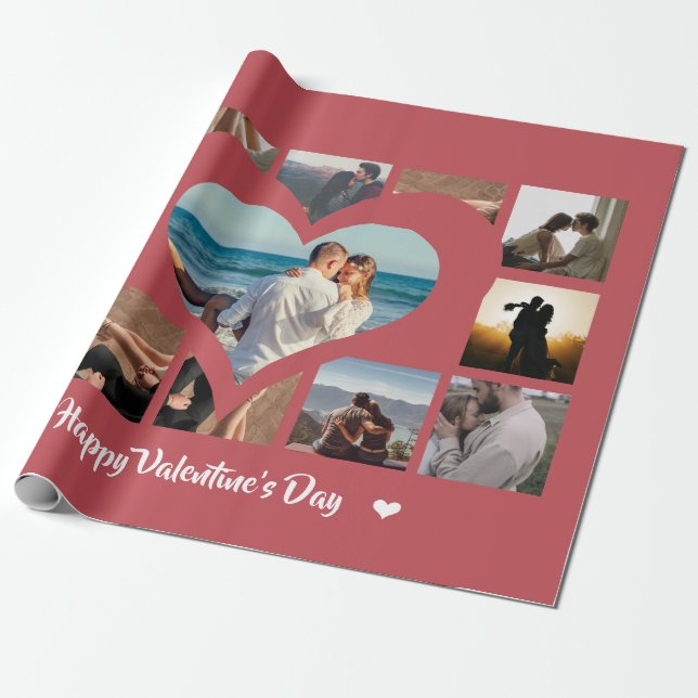 Papel De Regalo Rosa rosa dulce Collage de fotos de San Valentín a (Desenrollado)