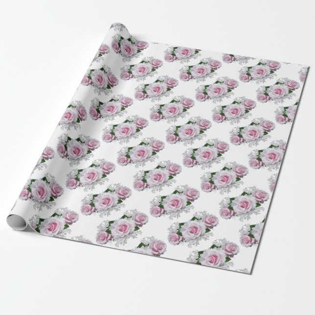 Papel De Regalo Rosa Rosa Rosa Bouquet (Desenrollado)