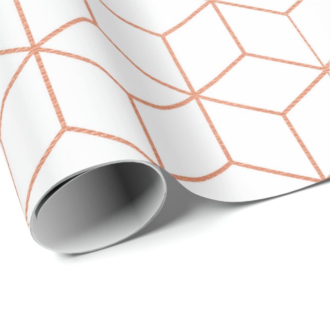 Papel De Regalo Rosa Rosa Rosa Dorada Rubor White Geometría Square (Esquina del rollo)
