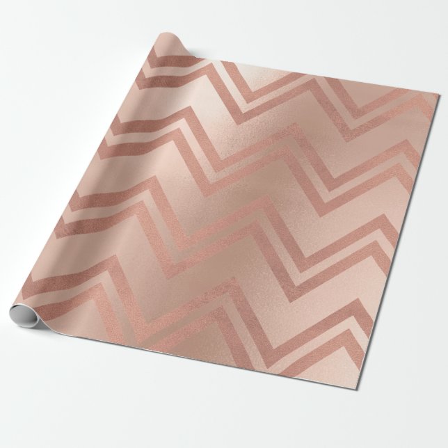 Papel De Regalo Rosa Rosa Rosa Dorada Rubor Zig Zag Chevron Stripe (Desenrollado)