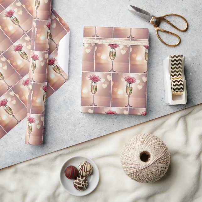Papel De Regalo Rosa Rosa Rosa En Flauta De Champagne (Artesanía)
