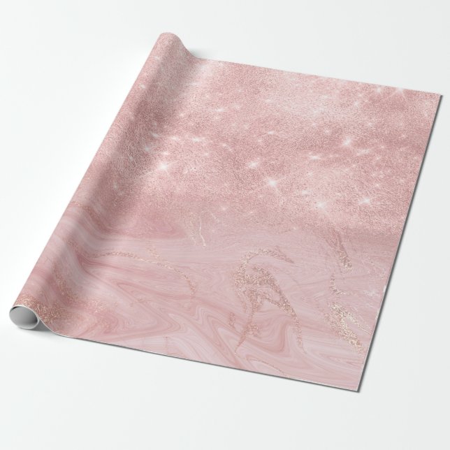 Papel De Regalo Rosa Rosa Rosa Oro Purpurina de Mármol Spark Ombre (Desenrollado)