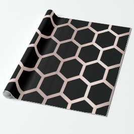 Papel De Regalo Rosa Rosa Rosa Rosa Rubor Geometría negra Hexagon