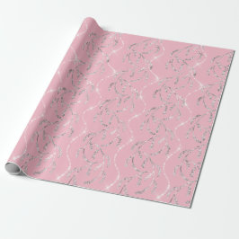 Papel De Regalo Rosa Rosa Sparkly Laurel Floral Silver Diamantes