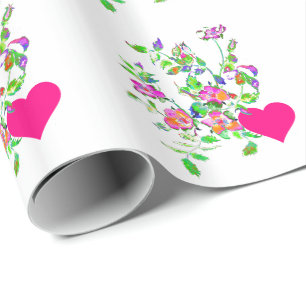 Papel De Regalo Rosa rosa vintage y corazones