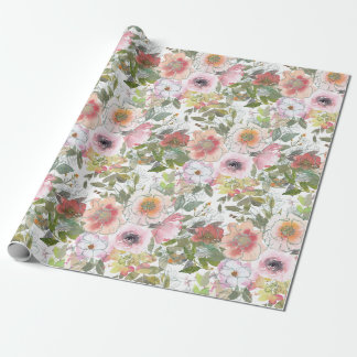 Papel De Regalo Rosa Rubor Agua Floral Acuarela Verde
