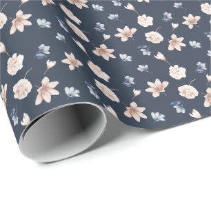 Papel De Regalo Rosa Rubor Azul Marino Floral 