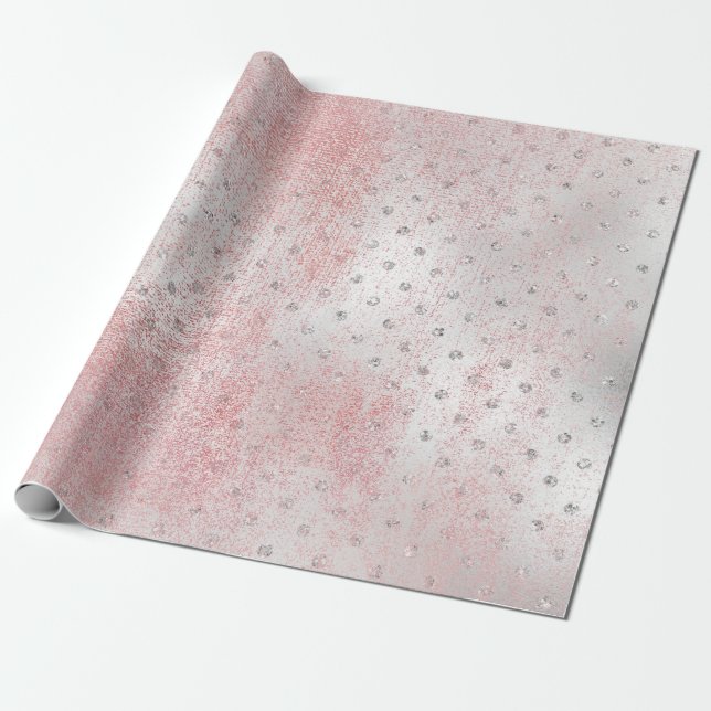 Papel De Regalo Rosa Rubor Silver Gray Gold Beauty puntos rosados (Desenrollado)