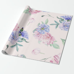 Papel De Regalo Rosa rubor y azul floral acuarela