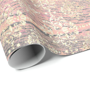 Papel De Regalo Rosa rústico de madera del oro metálico más ast