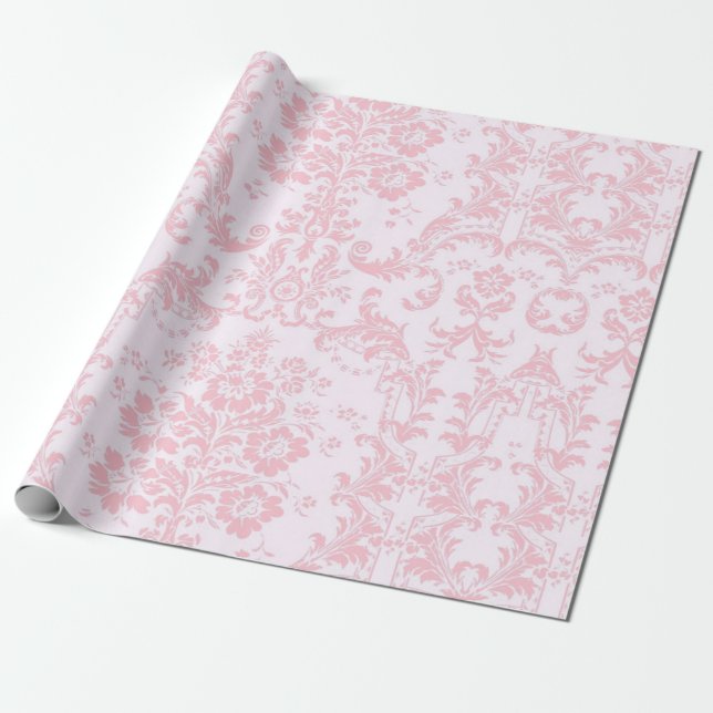 Papel De Regalo Rosa sobre la cosecha floral rosa elegante (Desenrollado)