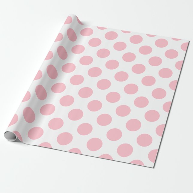 Papel De Regalo Rosa sobre puntos de polka de gran tamaño blanco (Desenrollado)