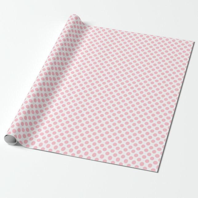 Papel De Regalo Rosa sobre puntos de polka de pequeño tamaño blanc (Desenrollado)