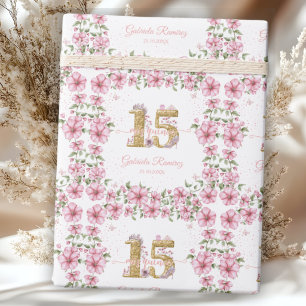 Papel De Regalo Rosa Sonrojado Dorado Mis Quince Quinceañera